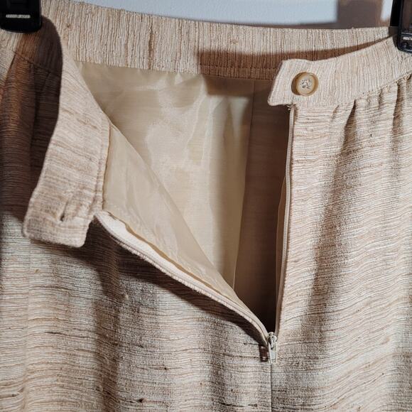 Vntg 80s ivory taupe gold textured midi skirt 6 modest old money quietlux career - Picture 4 of 8